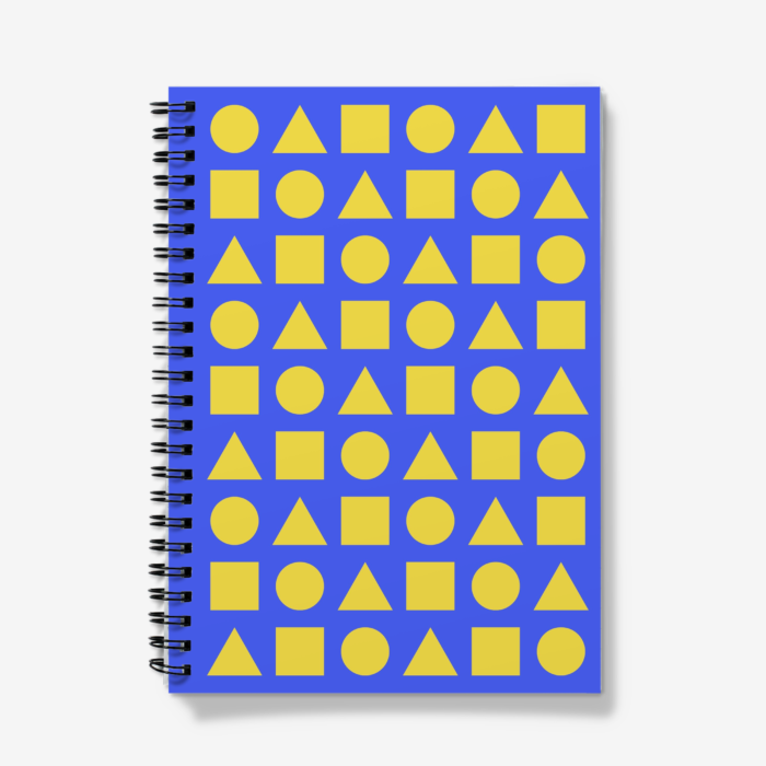 Bright Yellow Shapes on Warm Blue Spiral Notebook