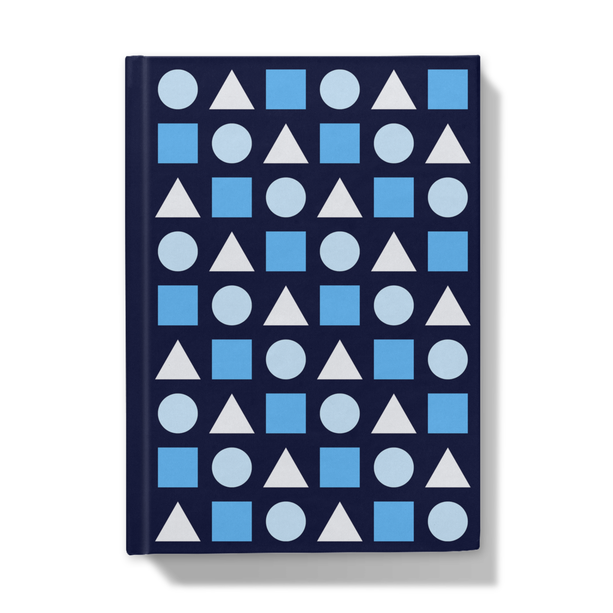 Pastel Blue Shapes on Dark Blue - Hardcover Journal - Front Cover