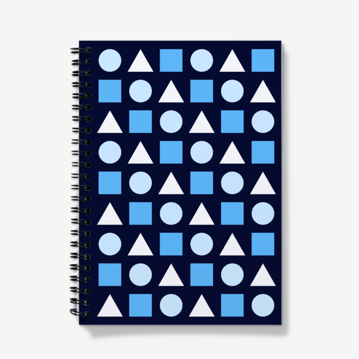 Pastel Blue Shapes on Dark Blue Spiral Notebook