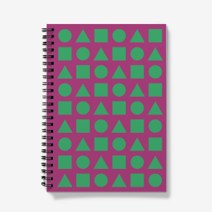 Vivid Green Shapes on Violet Vixen - A5 Spiral notebook
