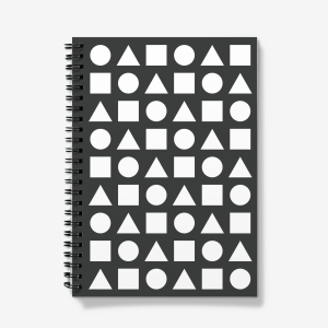 White Shapes on Black - A5 Spiral notebook