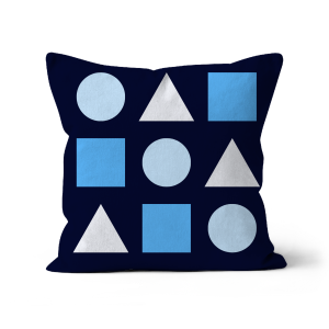 Pastel Blue Shapes on Dark Blue - Sofa Cushion