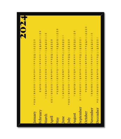 Minimal Calendar 2024 - Black on Saffron