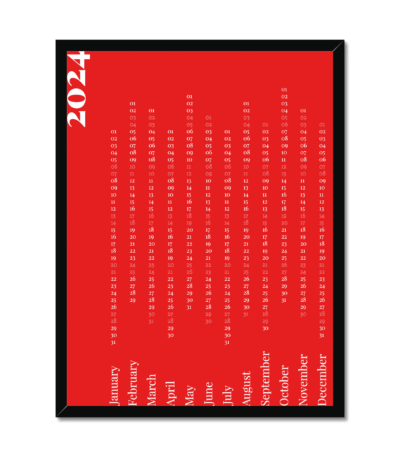 Minimal Calendar 2024 - White on Red Lust